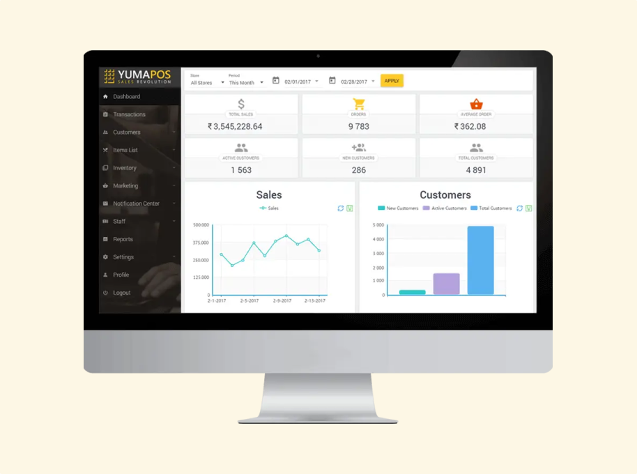 Yumapos Sales Revolutions Dashboard