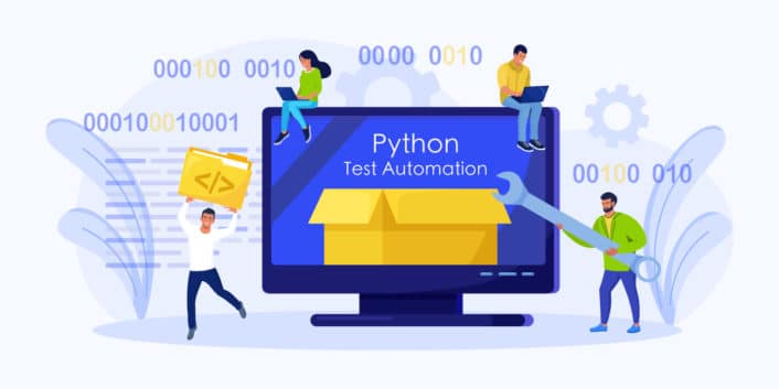 Python Test Automation: A conceptual illustration featuring a laptop with a Python logo on the screen, surrounded by gears and a cogwheel, symbolizing the process of test automation in Python programming and development