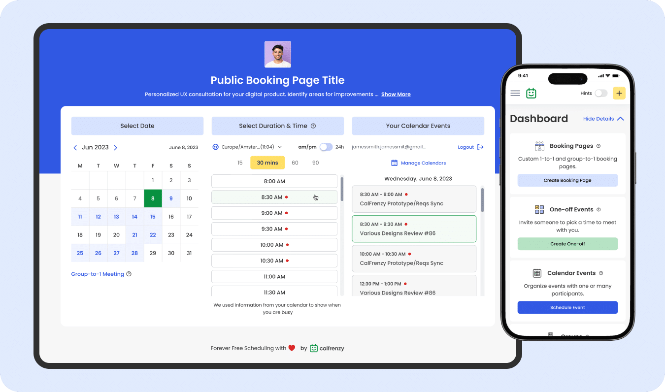 Booking Page on Desktop and Mobile View